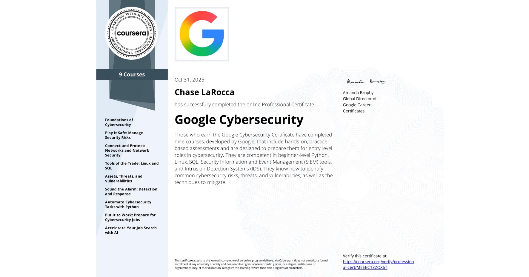 Google Cybersecurity Certificate